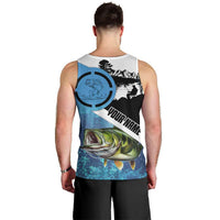 Largemouth Bass Fishing Underwater Graphic Men Tank Top Mountain Silhouette and Custom Name Design - Wonder Print Shop