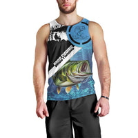 Largemouth Bass Fishing Underwater Graphic Men Tank Top Mountain Silhouette and Custom Name Design - Wonder Print Shop