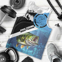 Largemouth Bass Fishing Underwater Graphic Men Tank Top Mountain Silhouette and Custom Name Design - Wonder Print Shop