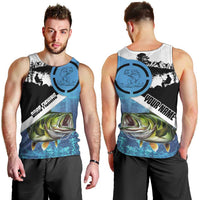 Largemouth Bass Fishing Underwater Graphic Men Tank Top Mountain Silhouette and Custom Name Design - Wonder Print Shop