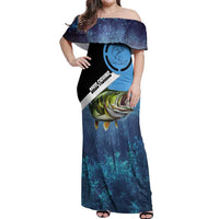 Largemouth Bass Fishing Underwater Graphic Off Shoulder Maxi Dress Mountain Silhouette and Custom Name Design - Wonder Print Shop