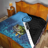 Largemouth Bass Fishing Underwater Graphic Quilt Mountain Silhouette and Custom Name Design - Wonder Print Shop