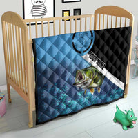Largemouth Bass Fishing Underwater Graphic Quilt Mountain Silhouette and Custom Name Design - Wonder Print Shop