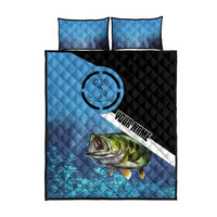 Largemouth Bass Fishing Underwater Graphic Quilt Bed Set Mountain Silhouette and Custom Name Design - Wonder Print Shop