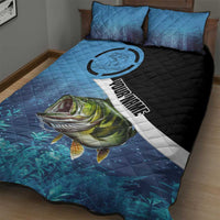 Largemouth Bass Fishing Underwater Graphic Quilt Bed Set Mountain Silhouette and Custom Name Design - Wonder Print Shop