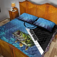 Largemouth Bass Fishing Underwater Graphic Quilt Bed Set Mountain Silhouette and Custom Name Design - Wonder Print Shop