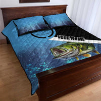 Largemouth Bass Fishing Underwater Graphic Quilt Bed Set Mountain Silhouette and Custom Name Design - Wonder Print Shop