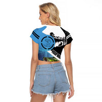 Largemouth Bass Fishing Underwater Graphic Raglan Cropped T Shirt Mountain Silhouette and Custom Name Design - Wonder Print Shop