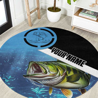 Largemouth Bass Fishing Underwater Graphic Round Carpet Mountain Silhouette and Custom Name Design - Wonder Print Shop