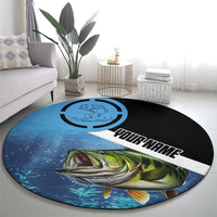 Largemouth Bass Fishing Underwater Graphic Round Carpet Mountain Silhouette and Custom Name Design - Wonder Print Shop
