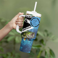Largemouth Bass Fishing Underwater Graphic Tumbler With Handle Mountain Silhouette and Custom Name Design - Wonder Print Shop