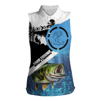 Largemouth Bass Fishing Underwater Graphic Women Sleeveless Polo Shirt Mountain Silhouette and Custom Name Design - Wonder Print Shop