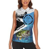 Largemouth Bass Fishing Underwater Graphic Women Sleeveless Polo Shirt Mountain Silhouette and Custom Name Design - Wonder Print Shop