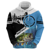 Largemouth Bass Fishing Underwater Graphic Zip Hoodie Mountain Silhouette and Custom Name Design - Wonder Print Shop