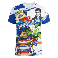 Honduras Independence Day Women V-Neck T-Shirt Honduran Cultural Heritage Patriotic Symbols Vibrant