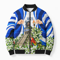 Honduras Independence Day Bomber Puffer Jacket Mayan Temple White Orchid Patriotic