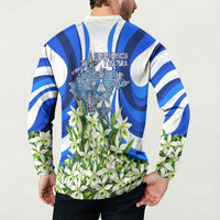 Honduras Independence Day Button Sweatshirt Mayan Temple White Orchid Patriotic