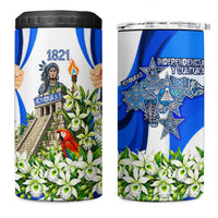 Honduras Independence Day 4 in 1 Can Cooler Tumbler Mayan Temple White Orchid Patriotic