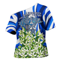Honduras Independence Day Cross Shoulder Shirt Mayan Temple White Orchid Patriotic