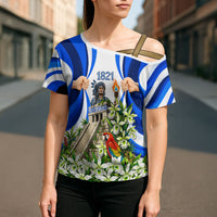 Honduras Independence Day Cross Shoulder Shirt Mayan Temple White Orchid Patriotic