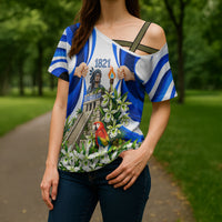 Honduras Independence Day Cross Shoulder Shirt Mayan Temple White Orchid Patriotic