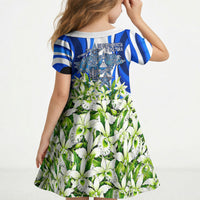 Honduras Independence Day Kid Short Sleeve Dress Mayan Temple White Orchid Patriotic