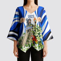 Honduras Independence Day Kimono Sleeve Blouse Mayan Temple White Orchid Patriotic
