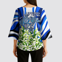 Honduras Independence Day Kimono Sleeve Blouse Mayan Temple White Orchid Patriotic