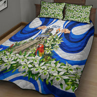 Honduras Independence Day Quilt Bed Set Mayan Temple White Orchid Patriotic
