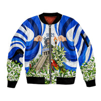 Honduras Independence Day Sleeve Zip Bomber Jacket Mayan Temple White Orchid Patriotic