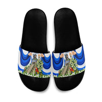 Honduras Independence Day Slide Sandals Mayan Temple White Orchid Patriotic