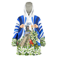 Honduras Independence Day Wearable Blanket Hoodie Mayan Temple White Orchid Patriotic