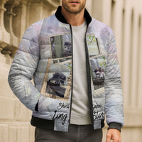 Jimothy The Raccoon Short Spines Long Story Bomber Puffer Jacket Vintage Polaroid Scrapbook Photography Collage