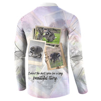 Jimothy The Raccoon Short Spines Long Story Button Sweatshirt Vintage Polaroid Scrapbook Photography Collage