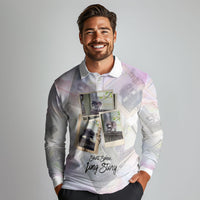 Jimothy The Raccoon Short Spines Long Story Long Sleeve Polo Shirt Vintage Polaroid Scrapbook Photography Collage
