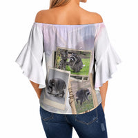 Jimothy The Raccoon Short Spines Long Story Off Shoulder Wrap Waist Top Vintage Polaroid Scrapbook Photography Collage