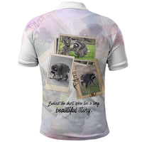 Jimothy The Raccoon Short Spines Long Story Polo Shirt Vintage Polaroid Scrapbook Photography Collage