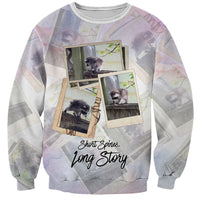 Jimothy The Raccoon Short Spines Long Story Sweatshirt Vintage Polaroid Scrapbook Photography Collage