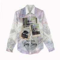 Jimothy The Raccoon Short Spines Long Story Women Casual Shirt Vintage Polaroid Scrapbook Photography Collage