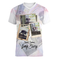 Jimothy The Raccoon Short Spines Long Story Women V-Neck T-Shirt Vintage Polaroid Scrapbook Photography Collage