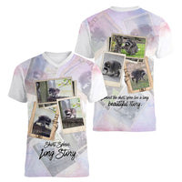Jimothy The Raccoon Short Spines Long Story Women V-Neck T-Shirt Vintage Polaroid Scrapbook Photography Collage