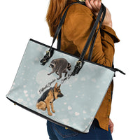 Jimothy The Raccoon And Dogs Leather Tote Bag Different Species Same Build Inspirational Heart