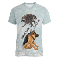 Jimothy The Raccoon And Dogs Women V-Neck T-Shirt Different Species Same Build Inspirational Heart