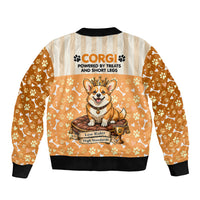 Corgi Powered By Treats And Short Legs Bomber Jacket Royal Crown Low Rider Funny Dog Quote Paw