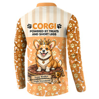 Corgi Powered By Treats And Short Legs Button Sweatshirt Royal Crown Low Rider Funny Dog Quote Paw