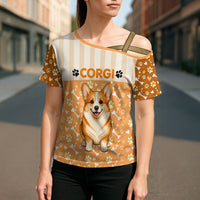 Corgi Powered By Treats And Short Legs Cross Shoulder Shirt Royal Crown Low Rider Funny Dog Quote Paw
