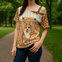 Corgi Powered By Treats And Short Legs Cross Shoulder Shirt Royal Crown Low Rider Funny Dog Quote Paw