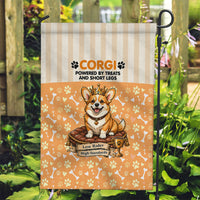 Corgi Powered By Treats And Short Legs Garden Flag Royal Crown Low Rider Funny Dog Quote Paw