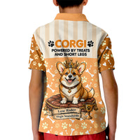 Corgi Powered By Treats And Short Legs Kid Polo Shirt Royal Crown Low Rider Funny Dog Quote Paw