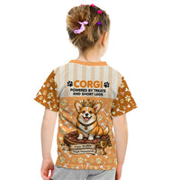 Corgi Powered By Treats And Short Legs Kid T Shirt Royal Crown Low Rider Funny Dog Quote Paw